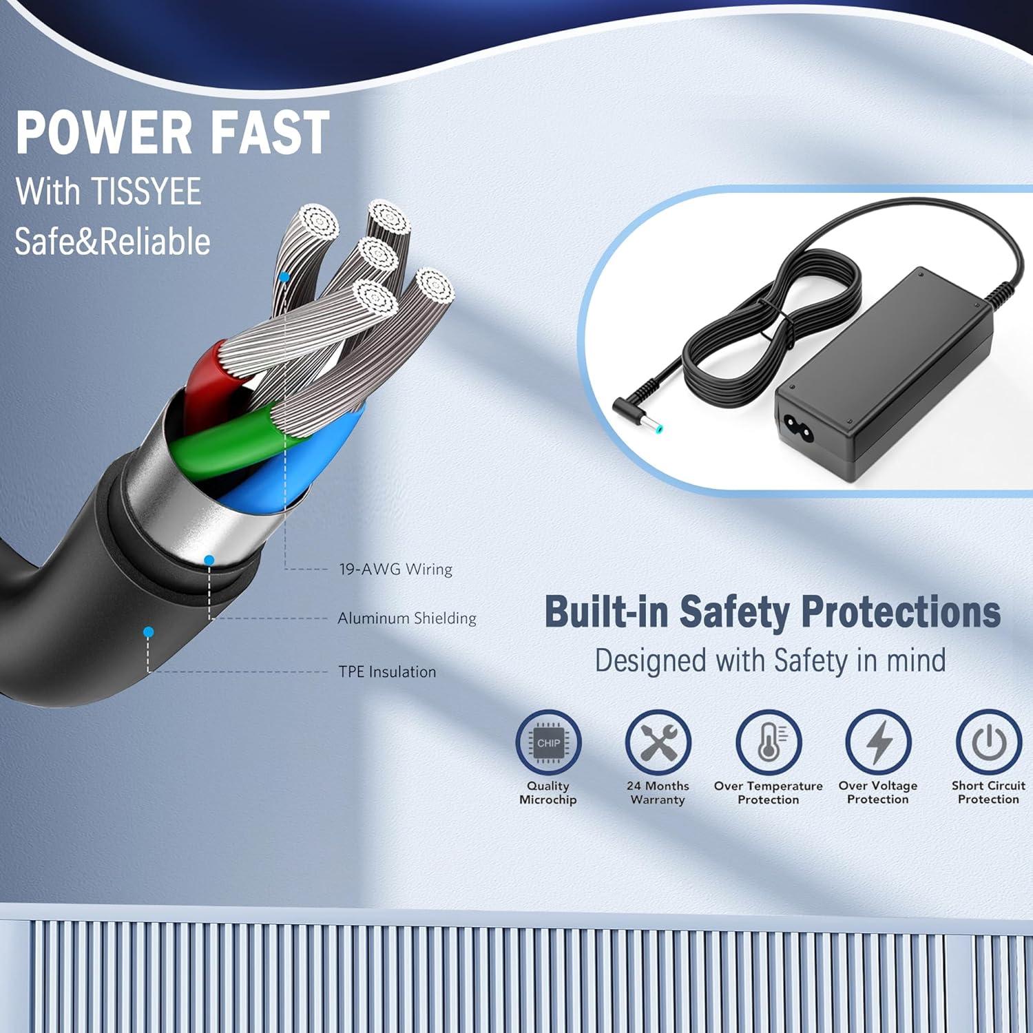 image45W 195V 231A Laptop Charger Blue tip Compatible with HP Pavilion x360 11 13 15 Series Notebook Stream 14 13 11 Envy Pavilion Touchsmart 45mm x 30mm