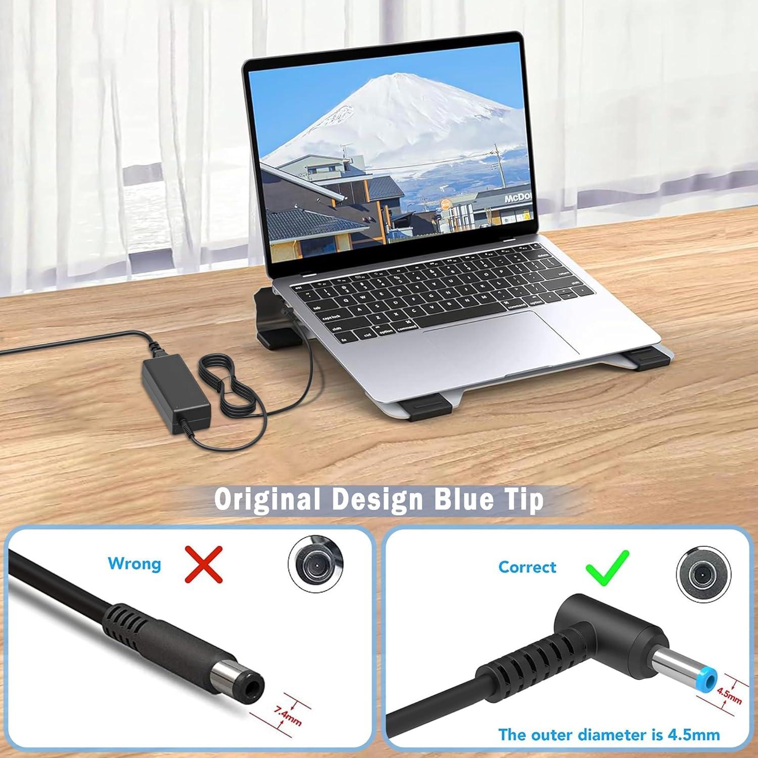 image45W 195V 231A Laptop Charger Blue tip Compatible with HP Pavilion x360 11 13 15 Series Notebook Stream 14 13 11 Envy Pavilion Touchsmart 45mm x 30mm
