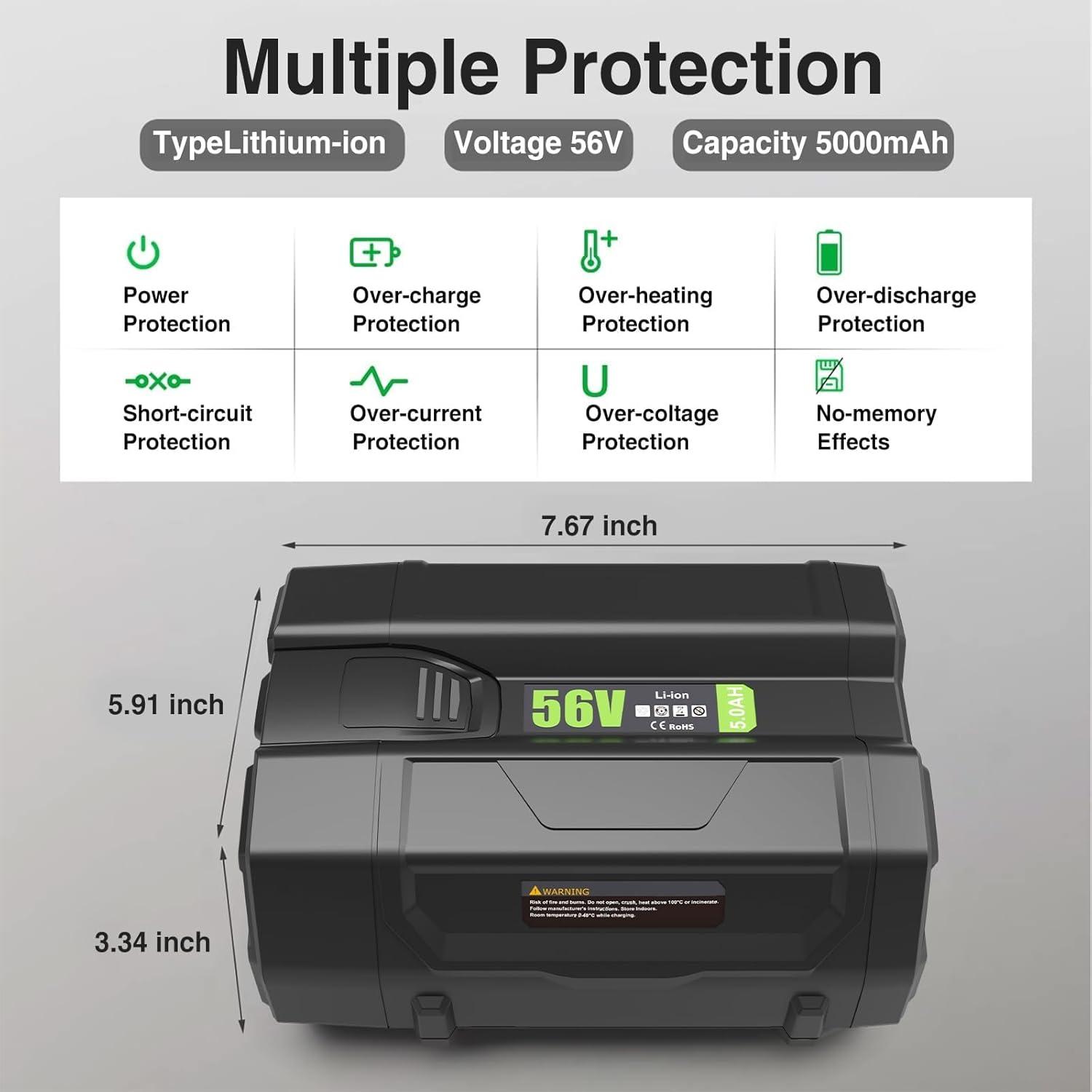 imageNew Battery 56V 50 Ah Replacement for BA2800T BA4200 BA1400 5000mAh Lithium Ion EGO Batterie Compatible with All 56V Power Tools CS1604 CS1804 CS1403 HT2400 LB6504 LB5804 LB6500 LB4800 PH140050 Ah Battery